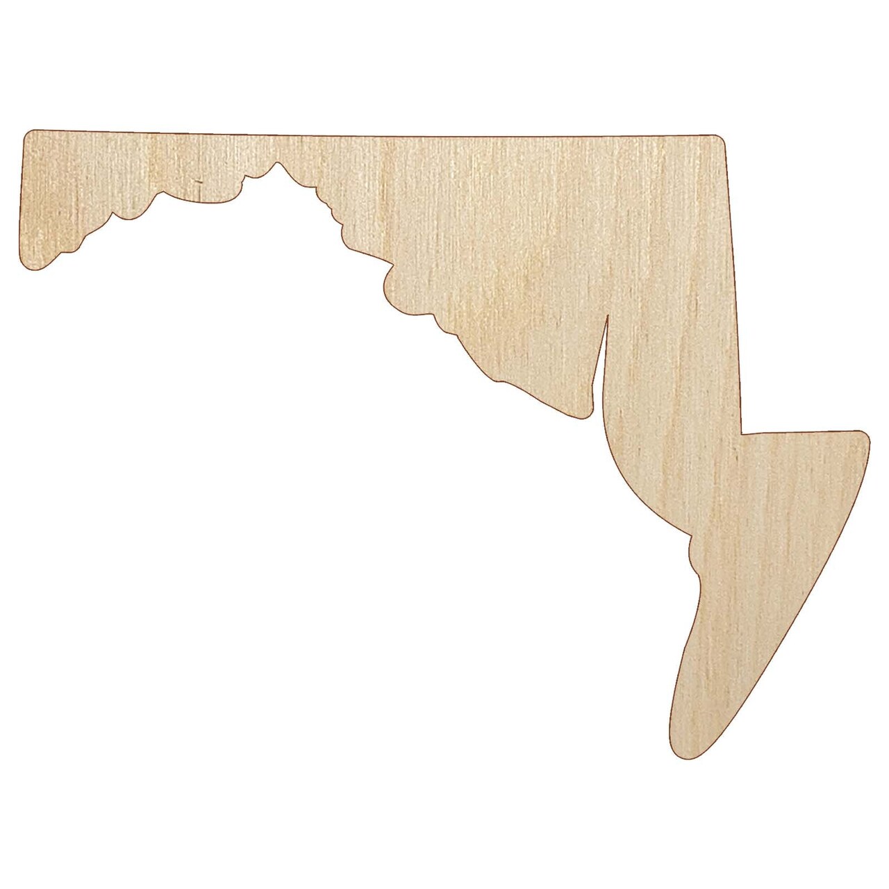 Maryland State Silhouette Unfinished Wood Shape Piece Cutout for DIY Craft Projects